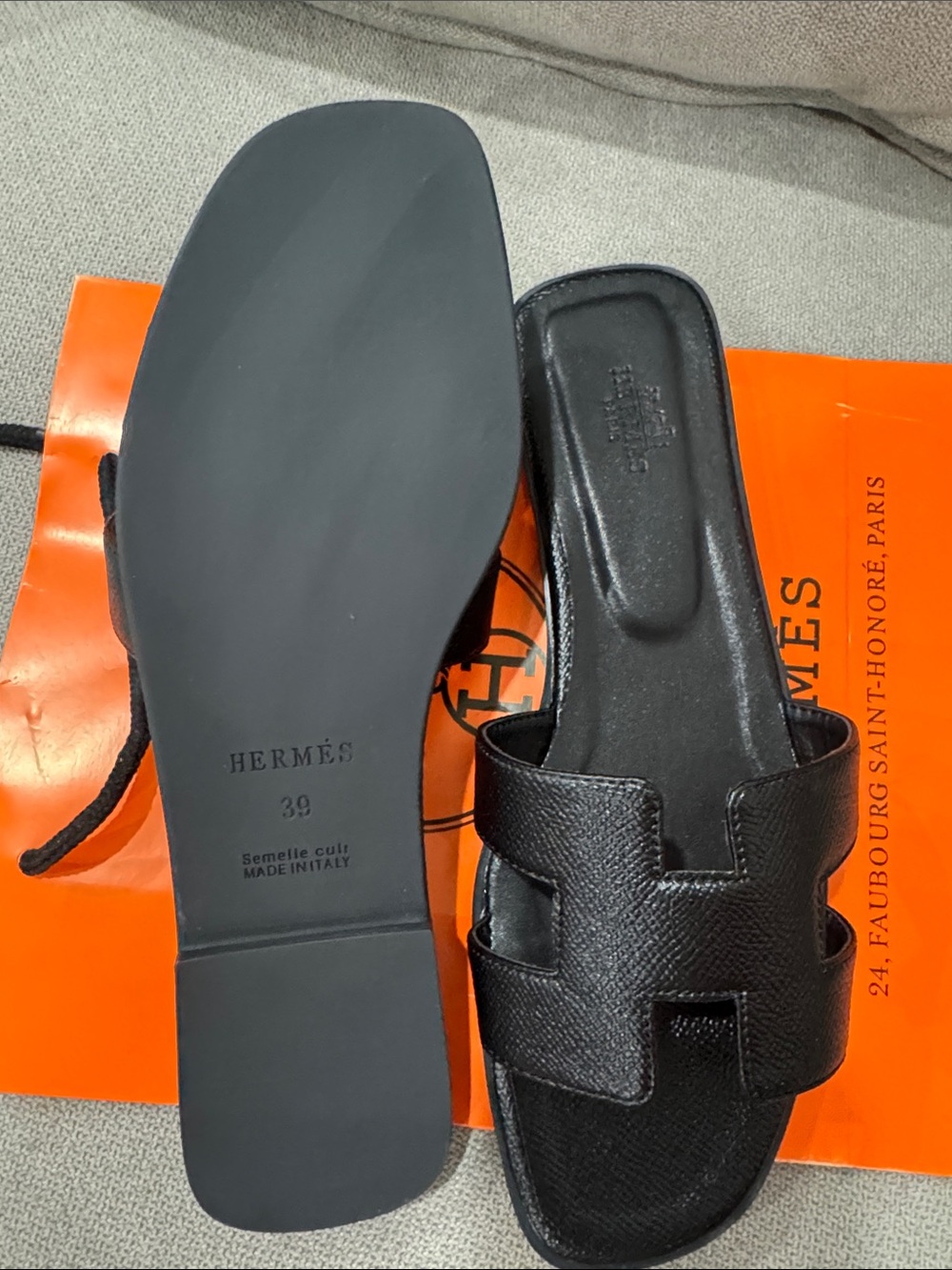 Black Leather Slide Sandals - Picture 2 of 4